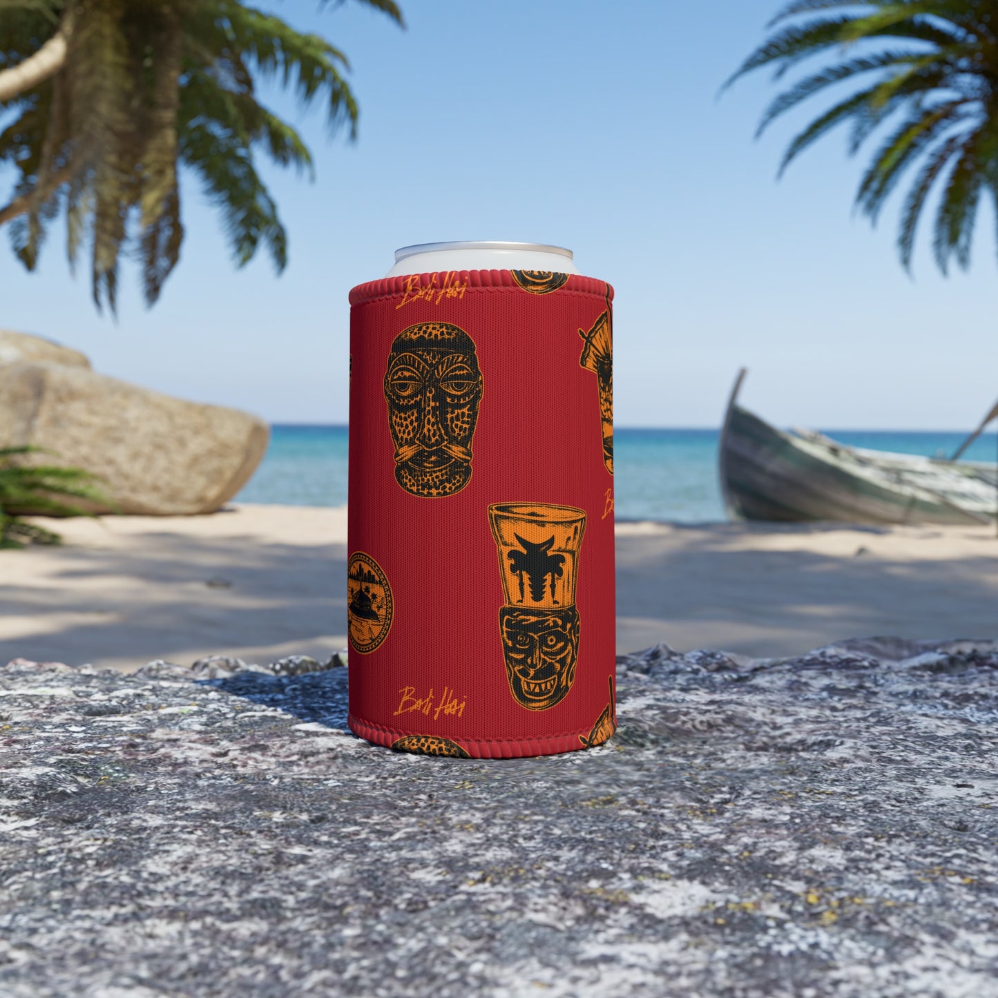 Tiki Stubby Cooler — Retro Tropical Drink Can Koozie